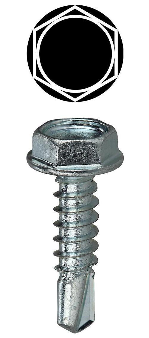 Dottie® TEKHW1234 Self-Drilling Screw With Washer, #12, 3/4 in OAL, Hex Washer Head, Steel, Zinc Plated