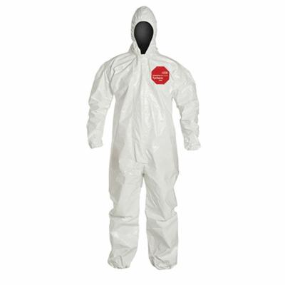 DuPont™ SL122BWHXL001200 Standard Coverall With Attached Hood and Socks, XL, White, 12 mil Tychem® 4000, 41-1/4 to 44-3/4 in Chest, 29 in L Inseam