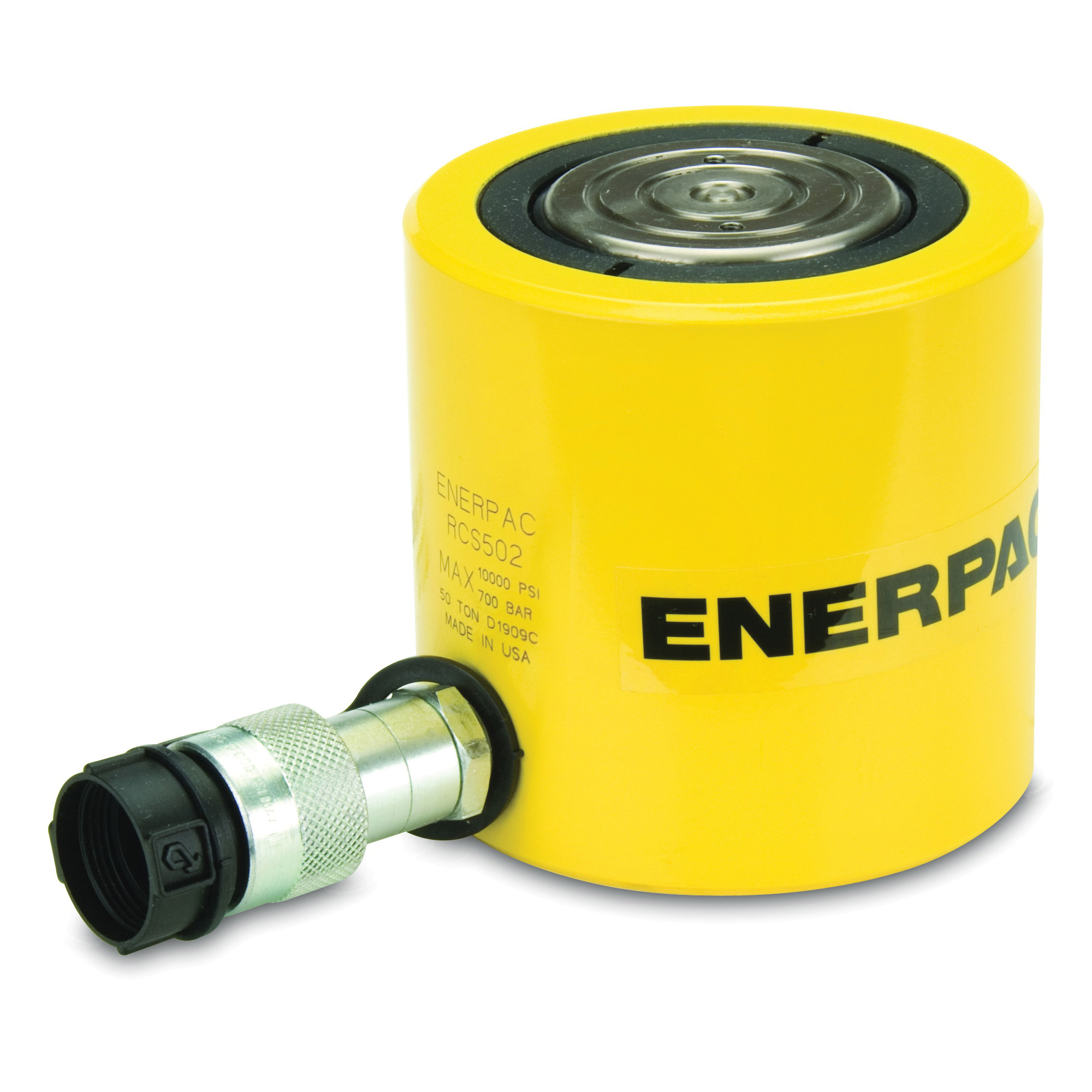 Enerpac® Flat-Jac® RCS-201 Low Height Single Acting Spring Return Hydraulic Cylinder, 20 ton Capacity, 2.38 in Dia Bore, 1-3/4 in L Stroke, 3.88 in H Retract, 2 in Dia Rod, 10000 psi