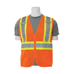 ERB&reg; 61826 S383P Safety Vest, 2XL, Hi-Viz Orange, Polyester Mesh, Hook and Loop/Zipper Front Closure, 6 Pockets, ANSI Class: Class 2, ANSI/ISEA 107-2015