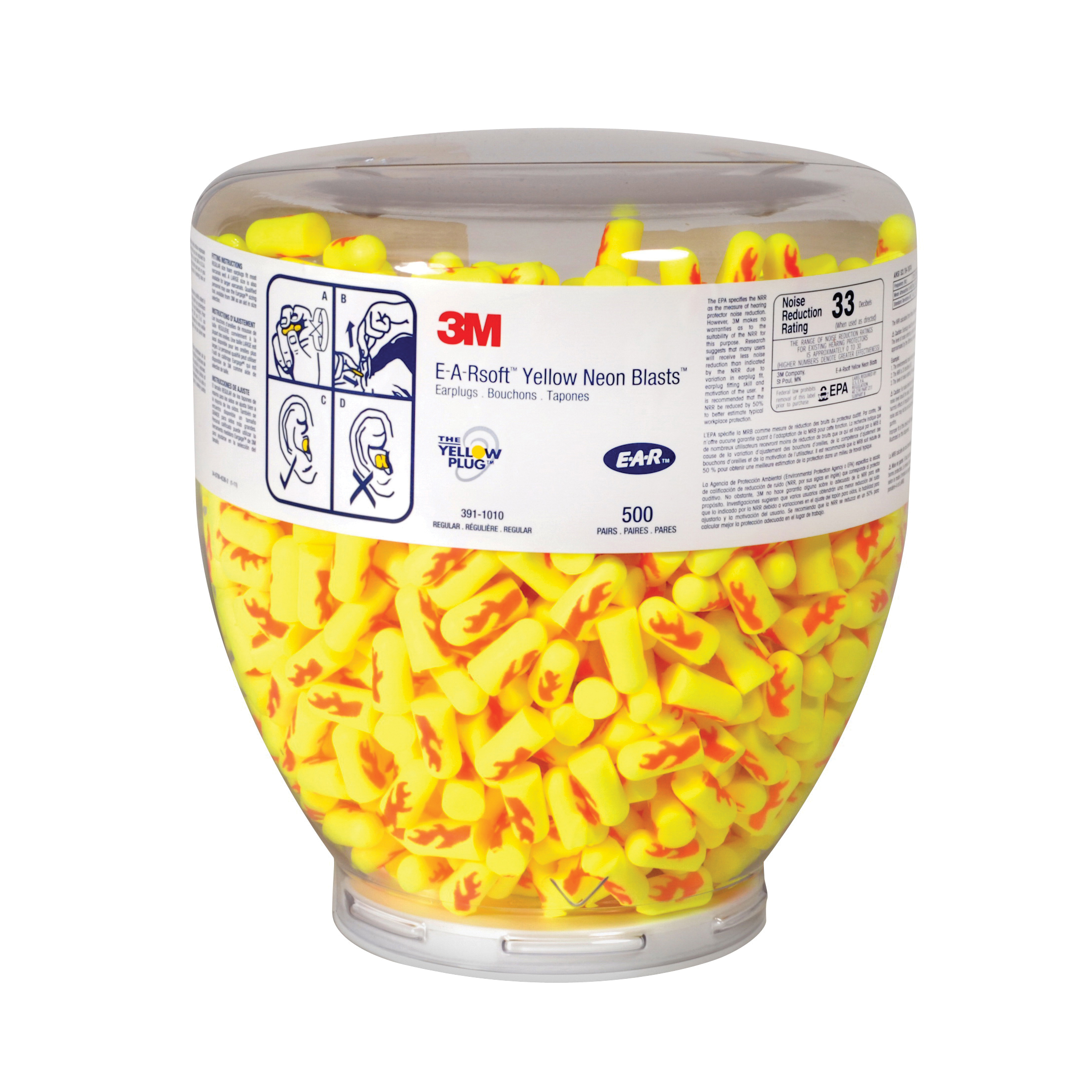 product E-A-R™ 7100038297 Uncorded Earplugs, 29 dB Noise Reduction, Cylindrical Shape, ANSI S3.19-1974, CSA Class AL, Disposable, Uncorded Design