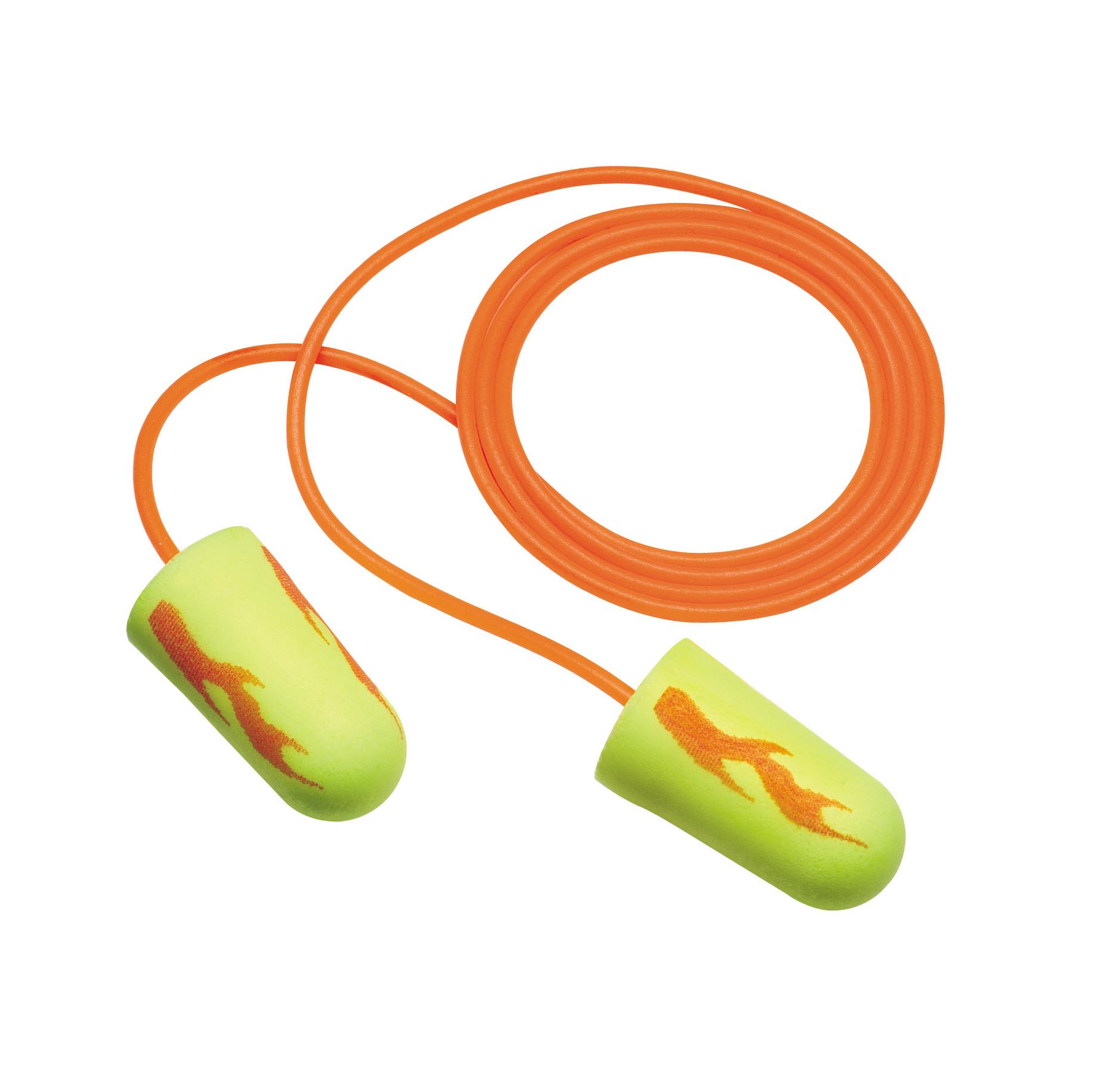 E-A-Rsoft™ 7000002306 Neons™ Corded Earplugs, 33 dB Noise Reduction, Tapered Shape, CSA Class AL, Disposable, Corded Design