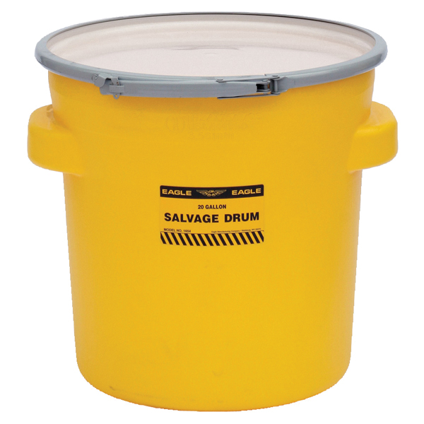 product Eagle Manufacturing 1602 Salvage Drum, 30 gal Volume, Metal Lever Lock Ring Closure, HDPE, 28-1/2 in OAH