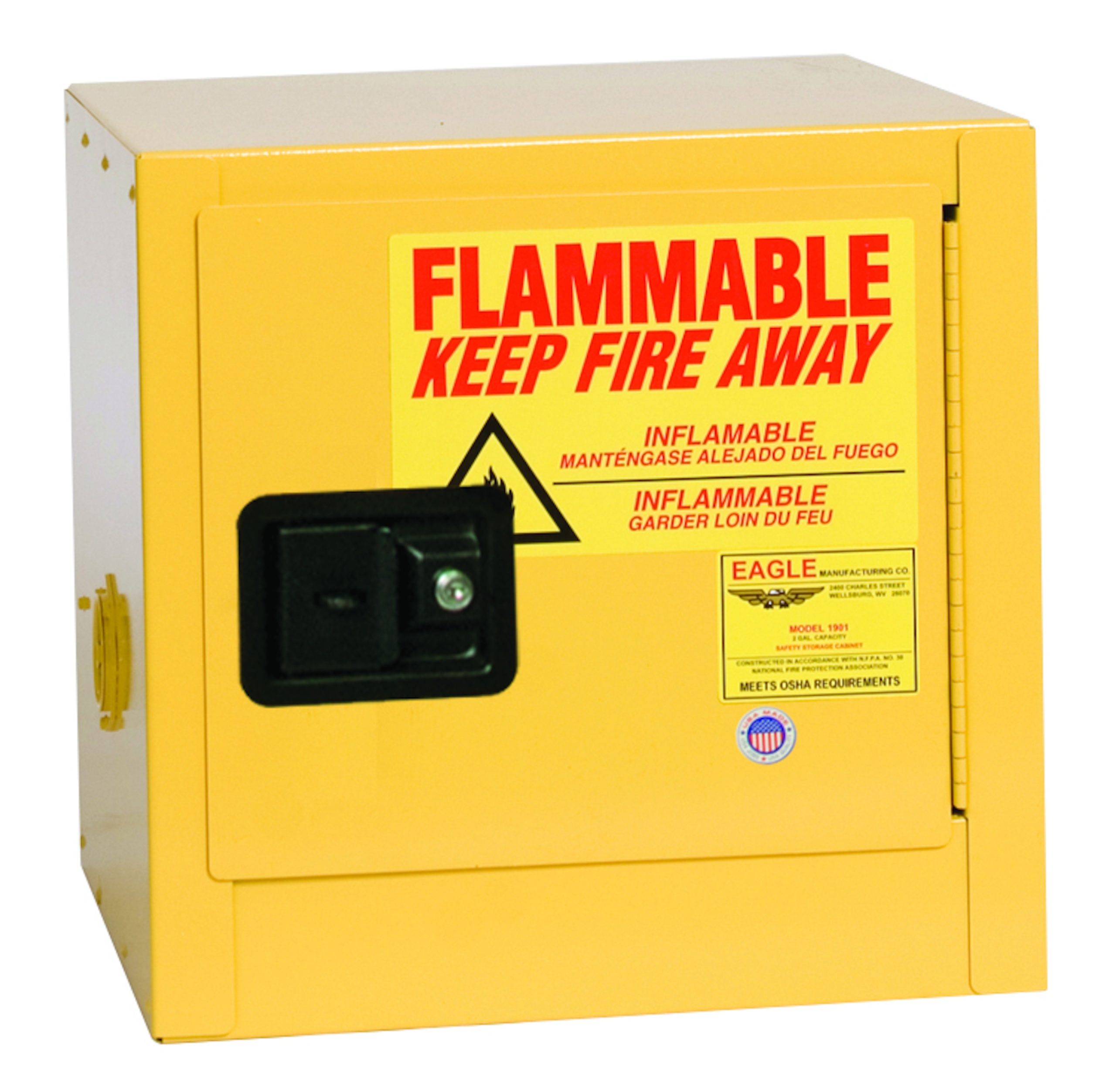 Justrite&reg; 890420 Sure-Grip&reg; EX Countertop Flammable Safety Cabinet, 4 gal Capacity, Recessed Paddle Handle, 22 in H x 17 in W x 17 in D, Self-Close Door, 1 Doors, 1 Shelves, Cold Rolled Steel, Yellow