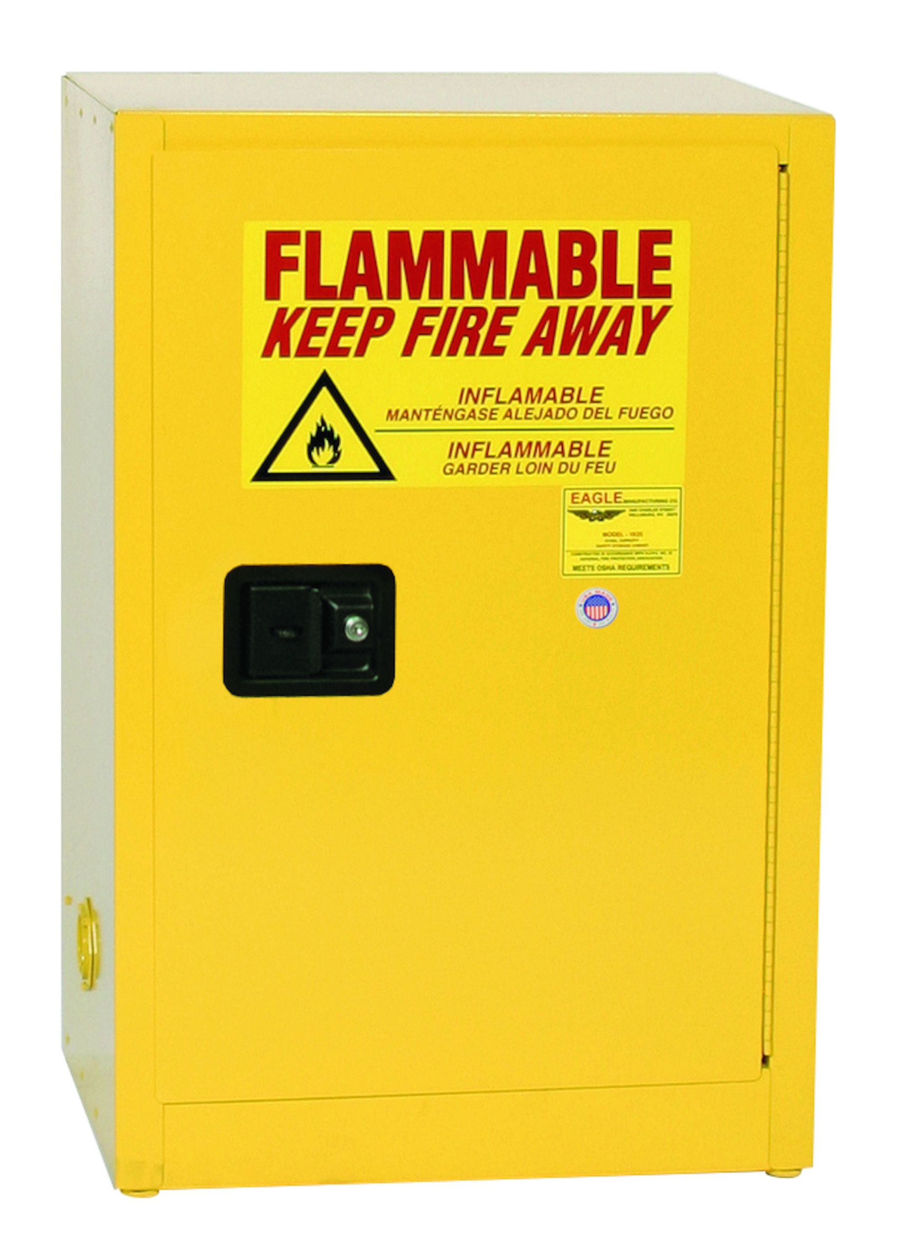 LYON&reg; R5460 Standard Flammable Liquid Cabinet, 60 gal Capacity, Recessed Paddle Handle, 65 in H x 32 in W x 32 in D, Manual Close Door, 2 Shelves, Steel, Yellow
