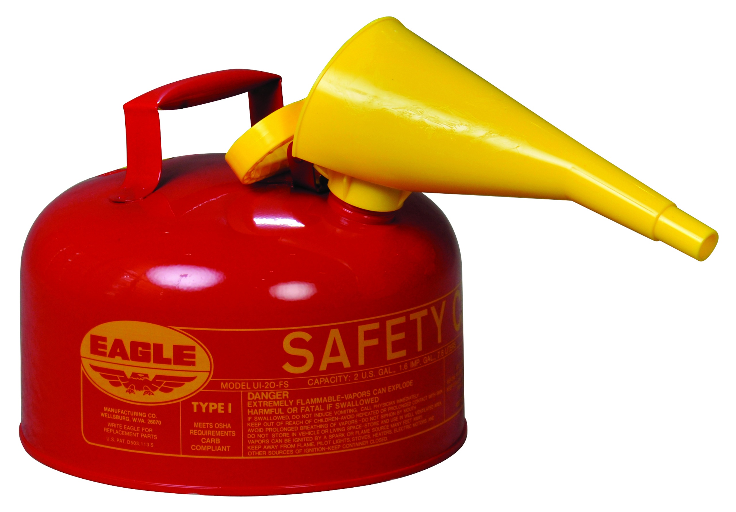 Eagle Manufacturing UI50S Type I Safety Can, 5 gal Capacity, 12-1/2 in Dia x 13-1/2 in H, Galvanized Steel, Red