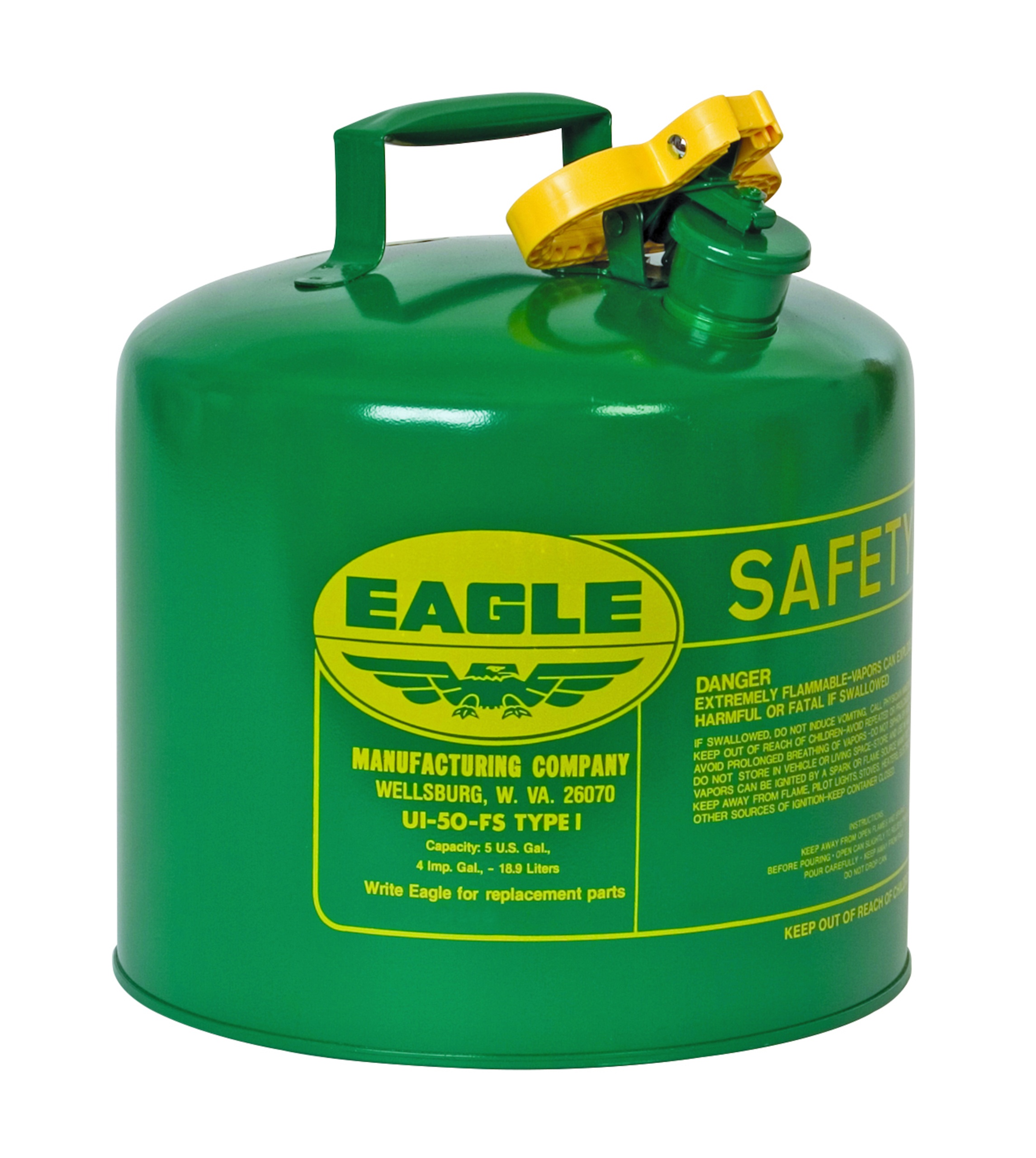 Eagle Manufacturing UI50FS Type I Safety Can With F-15 Funnel, 5 gal Capacity, 12-1/2 in Dia x 13-1/2 in H, Galvanized Steel, Red