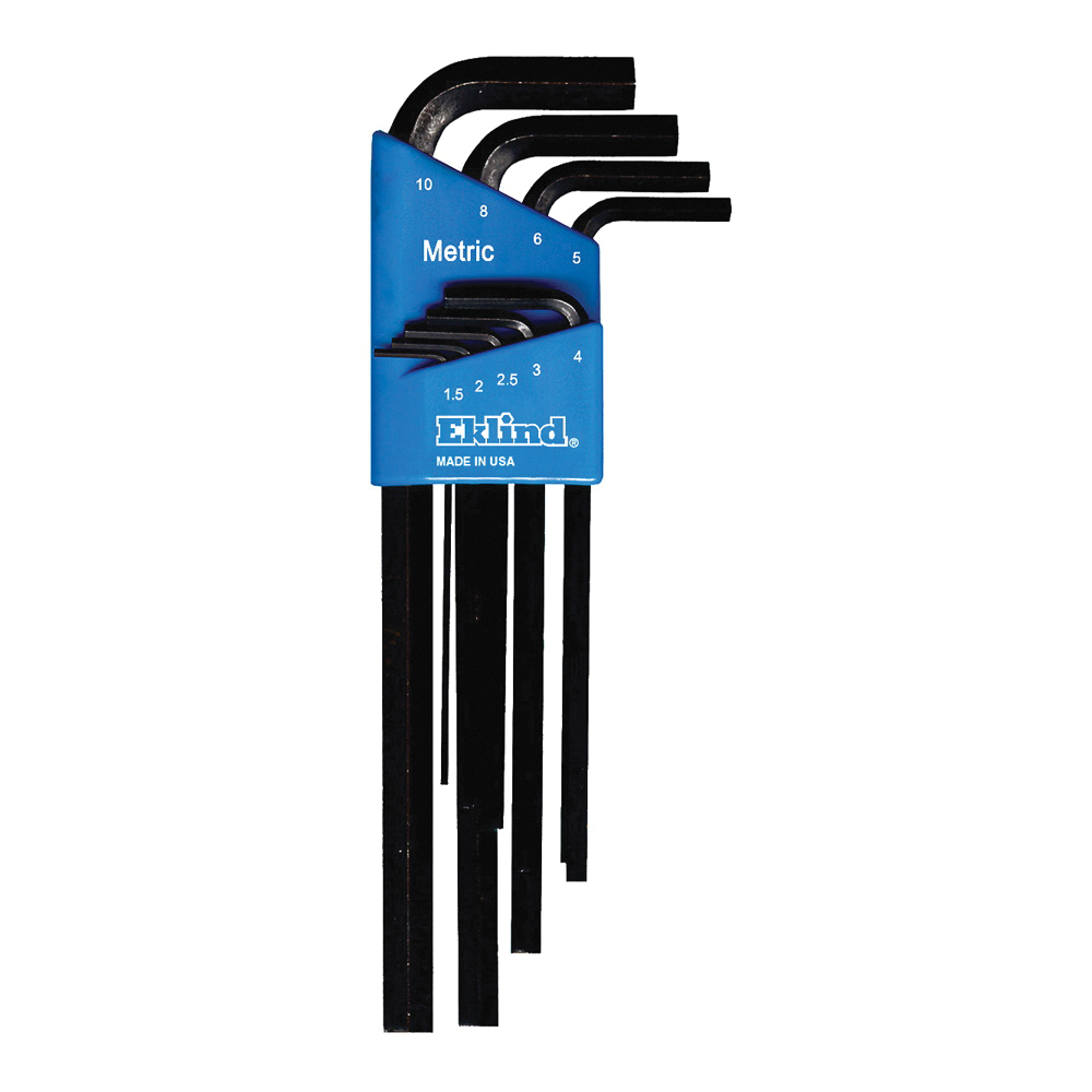 Eklind® 10509 Hex-L® Short Key Set With Holder, 9 Pieces, 1.5 to 10 mm Hex, L-Handle Handle, ANSI B18.3, Alloy Steel, Black Oxide