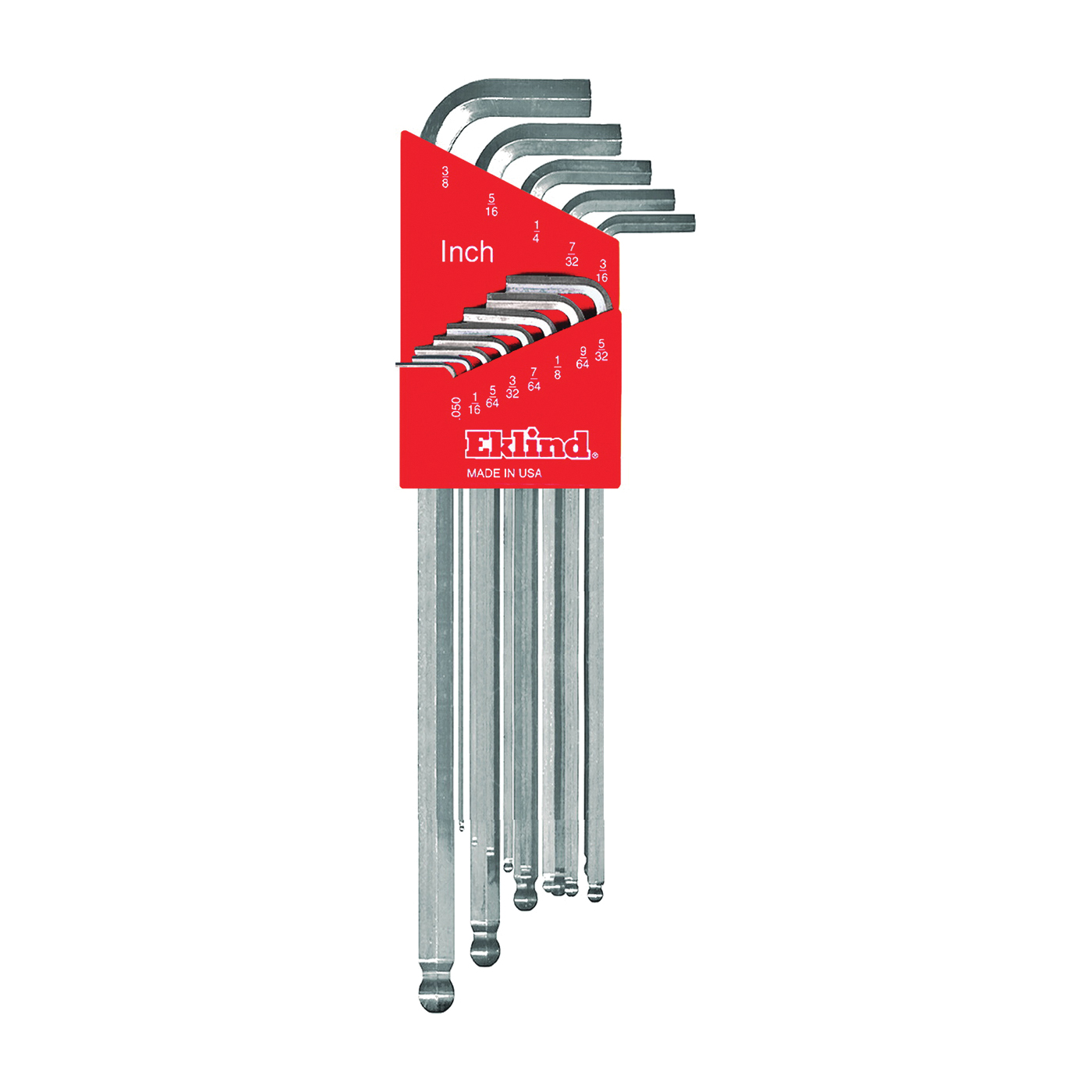 Eklind&reg; 17322 Ball-Hex-L&trade; Extra Long Key Set, 22 Pieces, 0.05 to 0.375 in, 1.5 to 10 mm Hex, L-Handle Handle, ANSI B18.3, Alloy Steel, Bright