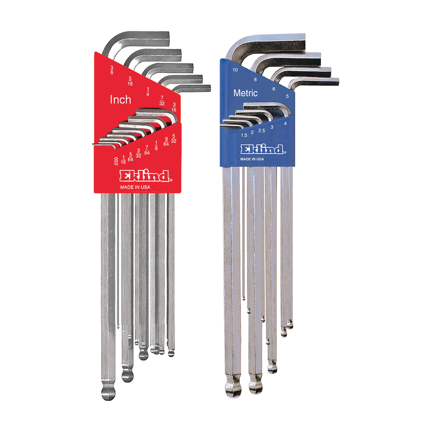 Eklind&reg; 17322 Ball-Hex-L&trade; Extra Long Key Set, 22 Pieces, 0.05 to 0.375 in, 1.5 to 10 mm Hex, L-Handle Handle, ANSI B18.3, Alloy Steel, Bright