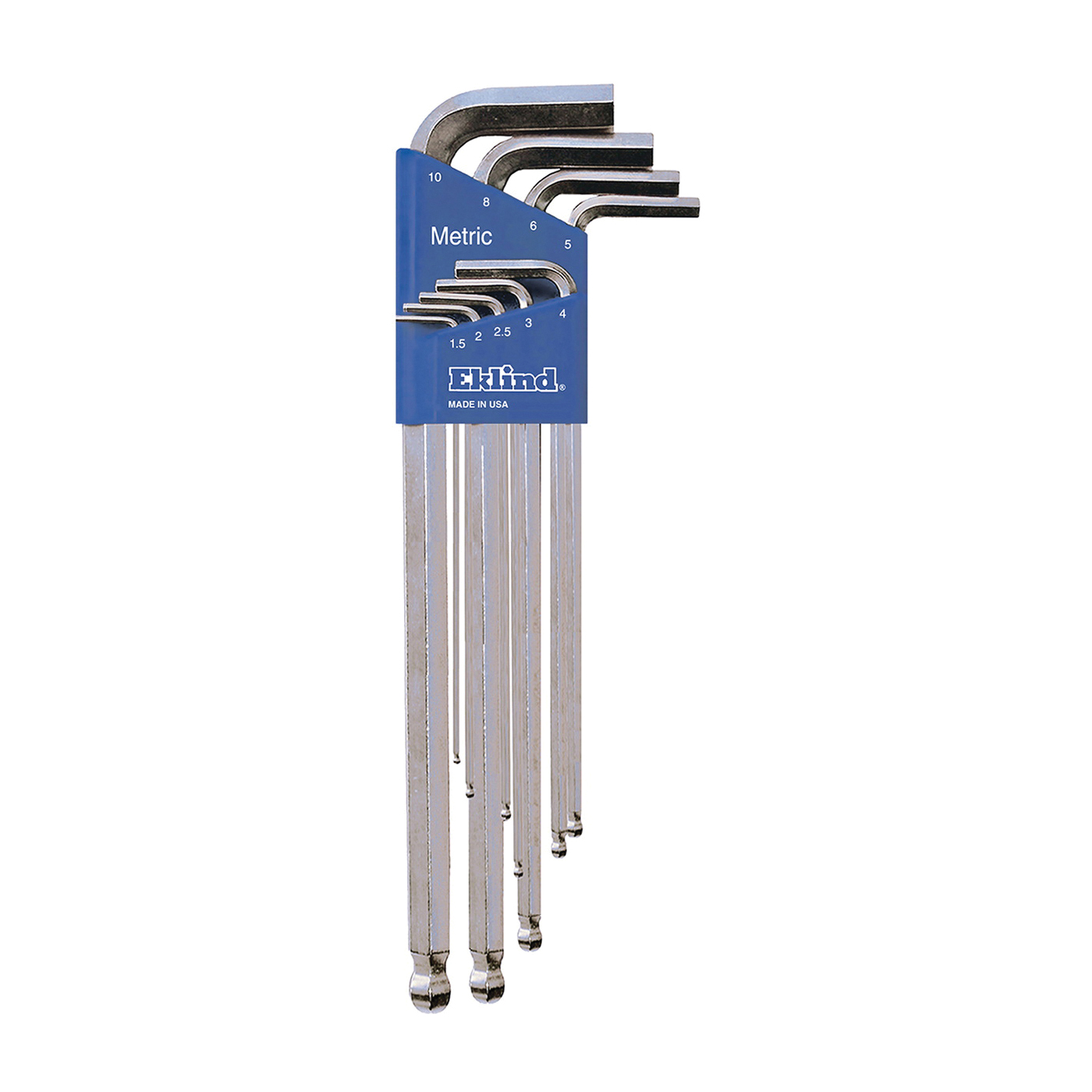 Eklind&reg; 17322 Ball-Hex-L&trade; Extra Long Key Set, 22 Pieces, 0.05 to 0.375 in, 1.5 to 10 mm Hex, L-Handle Handle, ANSI B18.3, Alloy Steel, Bright