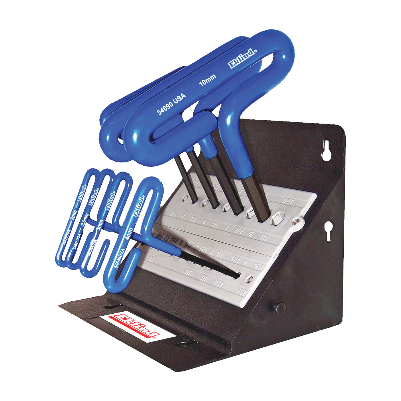 Eklind&reg; 56168 Key Set With Stand, 8 Pieces, 2 to 10 mm Hex, Cushion Loop T-Handle Handle, Alloy Steel, Black Oxide