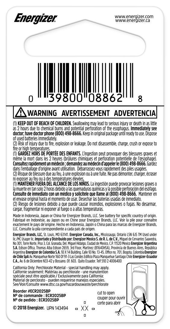Energizer® ECR2025BP UCC ECR2025BP