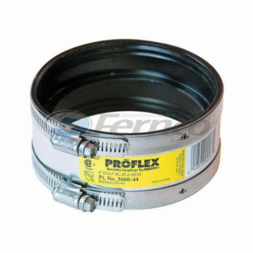 Fernco® PROFLEX® 3000-44 Shielded Pipe Coupling, 4 in Nominal, Cast Iron x Plastic/Steel/XH Cast Iron End Style, PVC, Domestic