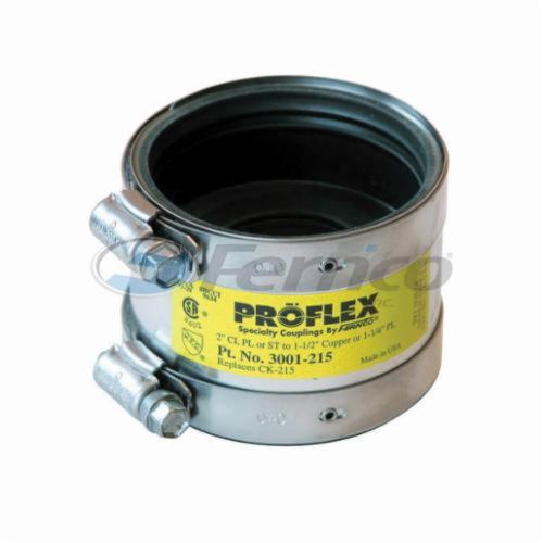 Fernco® PROFLEX® 3001-215 Shielded Pipe Coupling, 2 x 1-1/2 in Nominal, Cast Iron/Plastic/Steel x Copper/Plastic End Style, Domestic