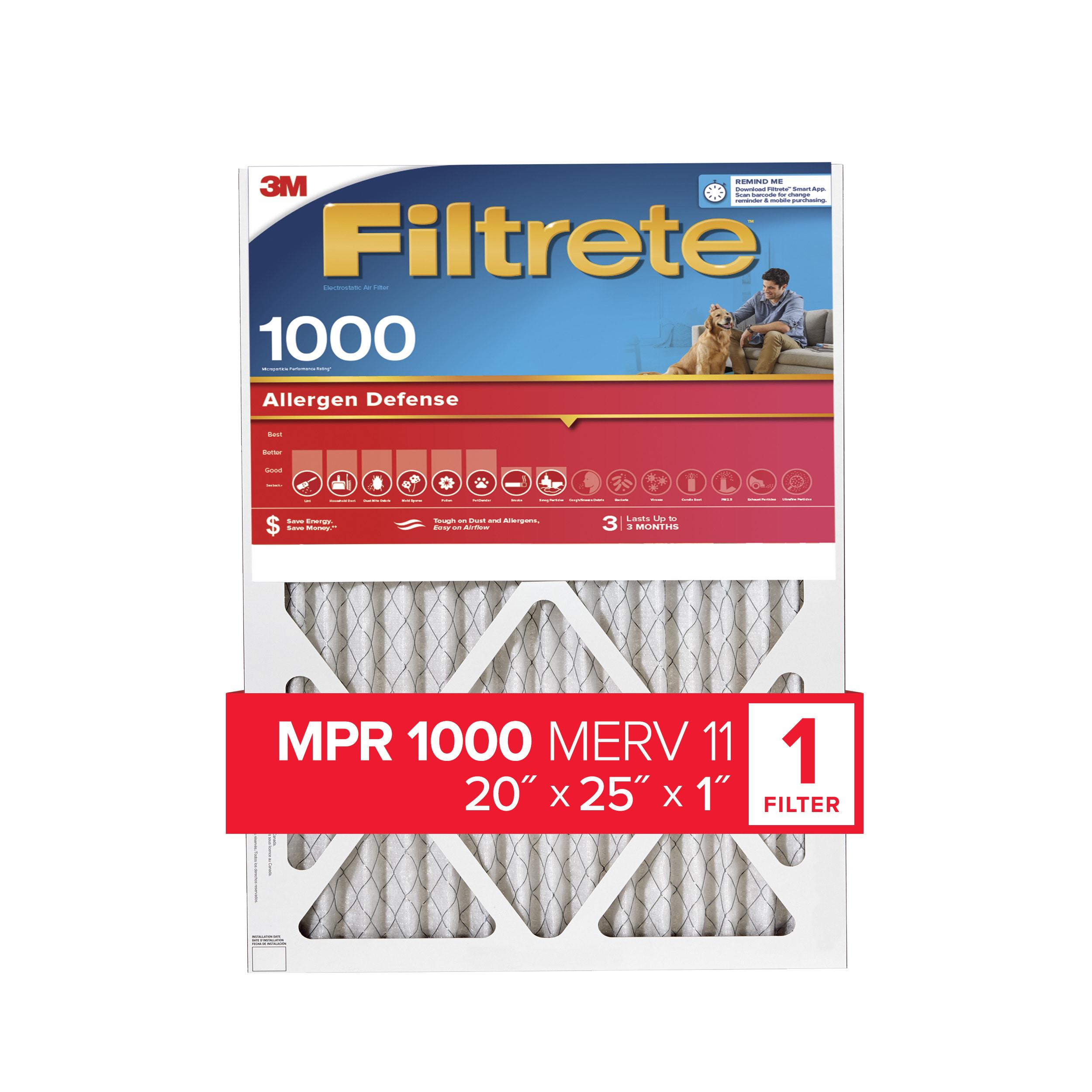 Filtrete™ 7100188247 Allergen Defense Air Filter, 25.625 in H x 4.375 in W, MERV 11 MERV