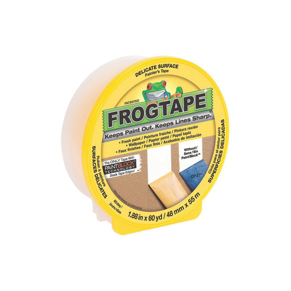 FrogTape&reg; 142920 CF 160 Delicate Surface Grade Painter's Masking Tape, 55 m L x 48 mm W, 3.6 mil THK, Acrylic Adhesive, Wash Paper Backing