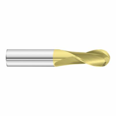 Fullerton 30539 3215 Ball End Center Cutting Single End Standard Length End Mill, 13/64 in Dia Cutter, 5/8 in Length of Cut, 2 Flutes, 1/4 in Dia Shank, 2-1/2 in OAL, TiN Coated