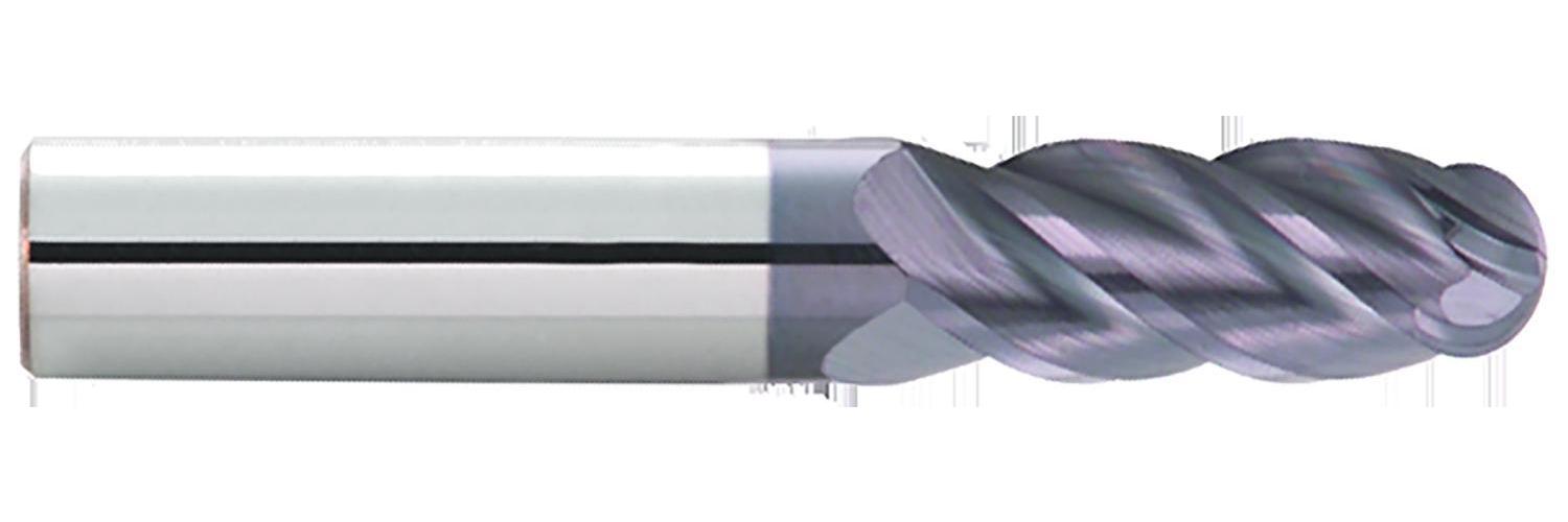 GARR 28470 VRX Ball End Center Cutting High Performance End Mill, 0.157 in Dia Cutter, 8 mm Length of Cut, 4 Flutes, 6 mm Dia Shank, 50 mm OAL, Balinit&reg; X.CEED