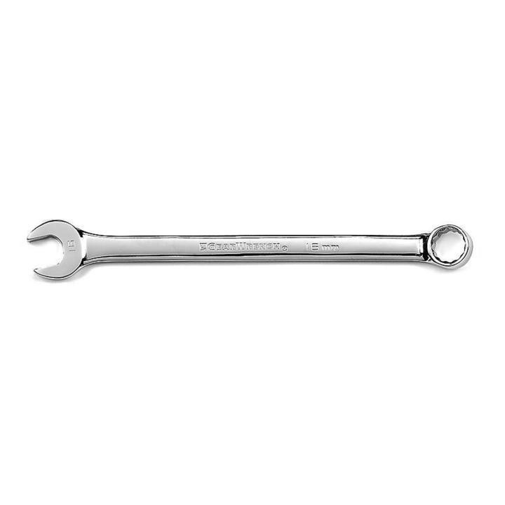 GEARWRENCH&reg; 9111 Open End Regular Length Combination Wrench, 11 mm Wrench, 12 Points, 0/15 deg Offset, 6.508 in OAL, Polished Chrome