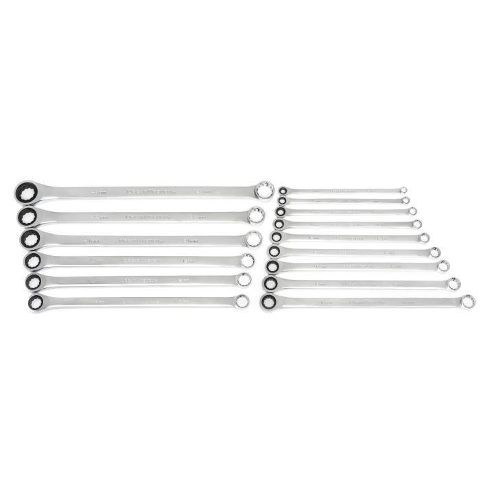 GearWrench&reg; 85985-07 XL GearBox&trade; 72-Tooth 12-Point Extra Long Ratcheting Wrench Set, 15 Pieces, 8 to 24 mm, Polished Chrome