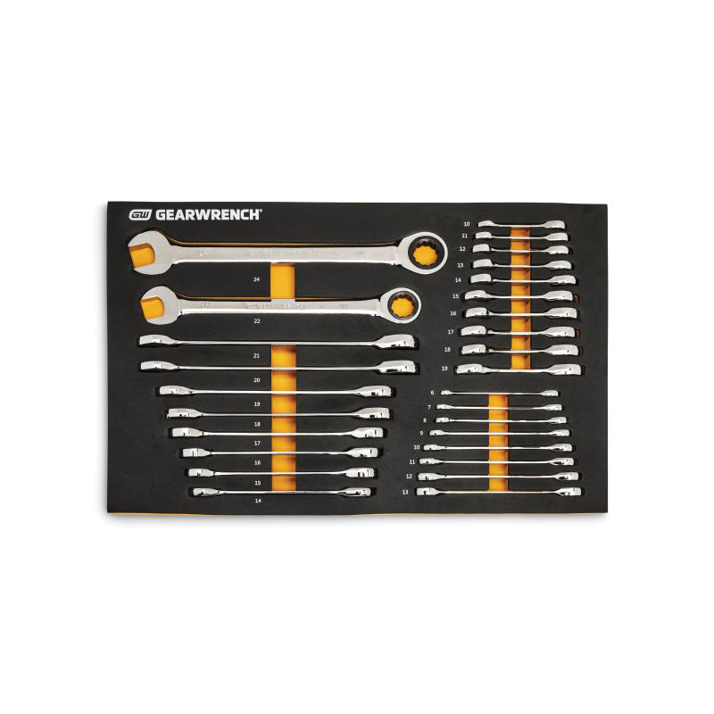 GearWrench&reg; 86527 Metric Standard Stubby Combination Ratcheting Wrench Set, 72-Tooth, 12-Point, 28 Pieces, ANSI/ASME
