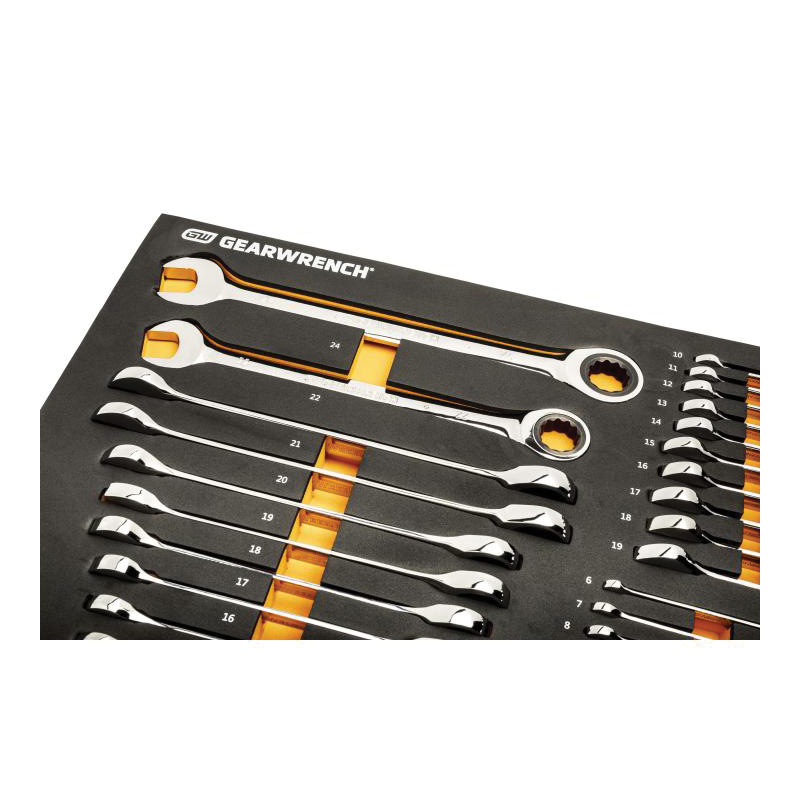 GearWrench&reg; 86527 Metric Standard Stubby Combination Ratcheting Wrench Set, 72-Tooth, 12-Point, 28 Pieces, ANSI/ASME