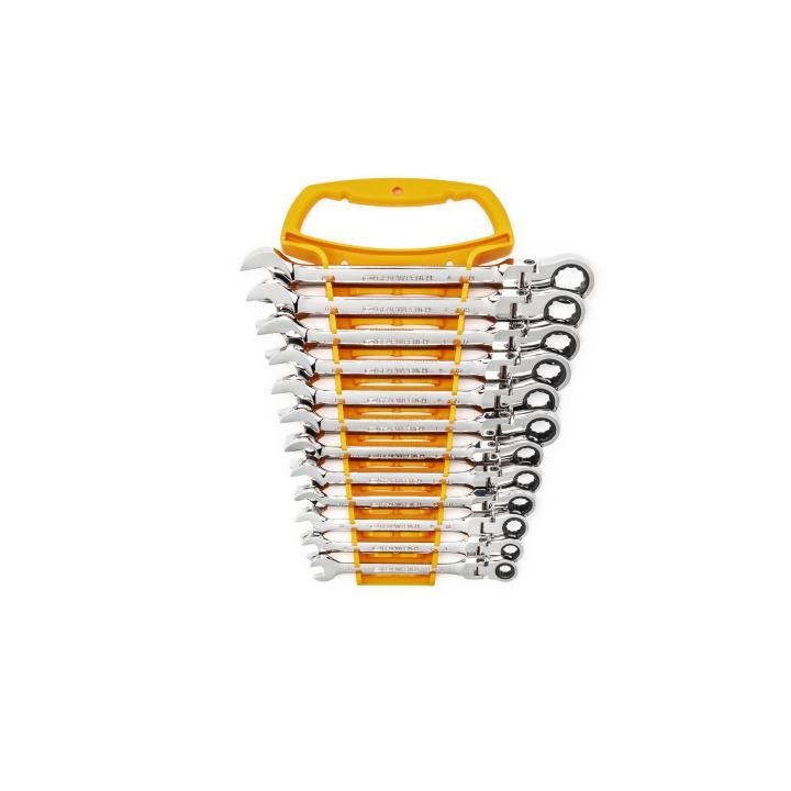 GEARWRENCH® 9901D Flexible Head Combination Ratcheting Wrench Set, 12 Pieces, 8 to 19 mm, Polished Chrome