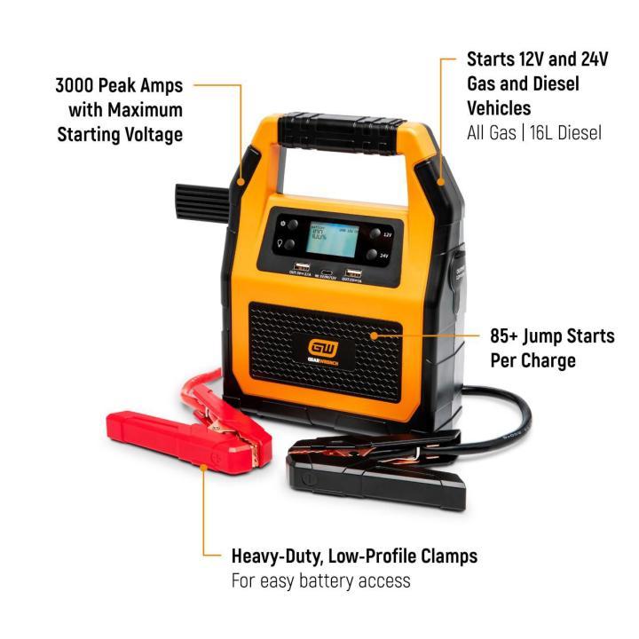 GEARWRENCH&reg; GWLBJ30 Enclosed Jump Starter and Power Bank, 12/24 V, 3.8 in H x 9.8 in W
