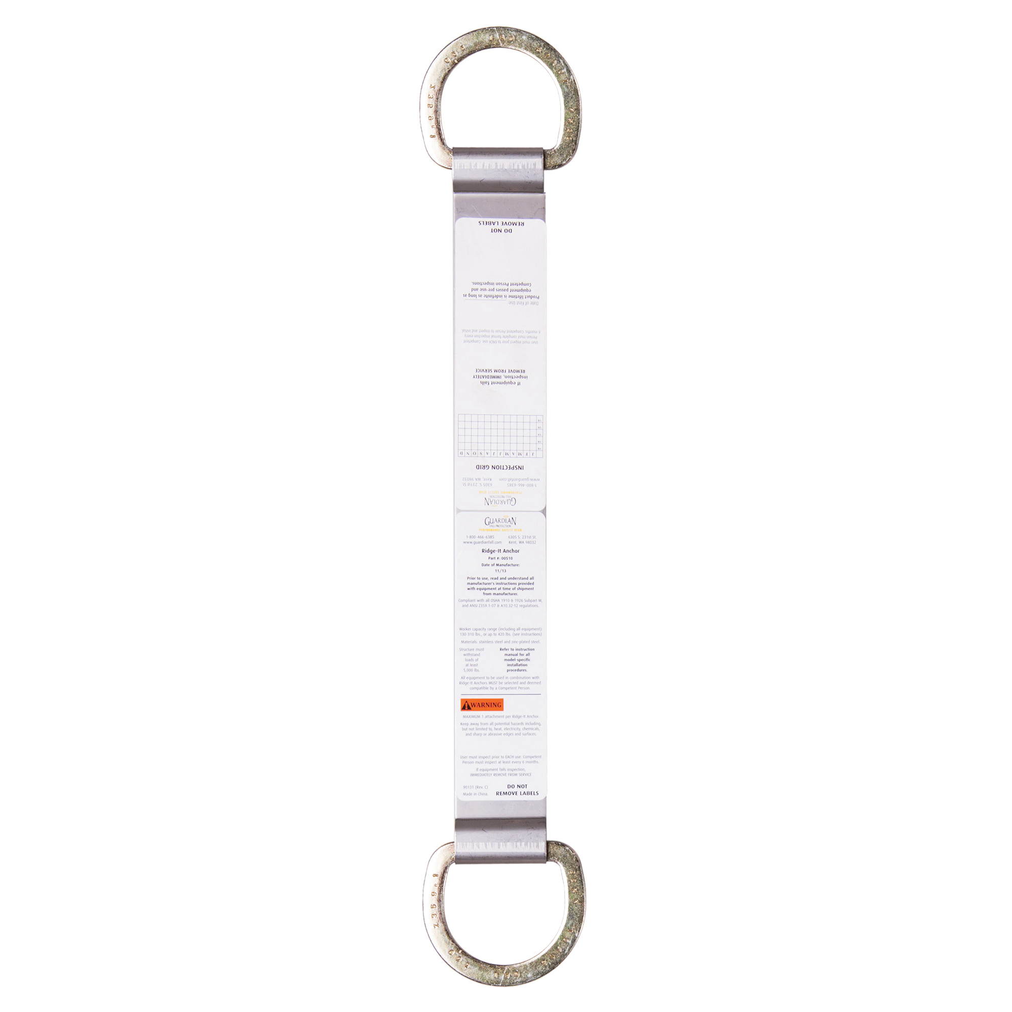 product GUARDIAN FALL PROTECTION 10790 Cross Arm Strap, Premium, 10 ft, Polyester, Black/Yellow, For Lanyard/SRL