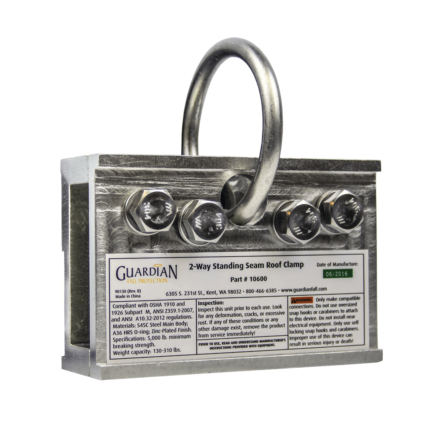 product GUARDIAN FALL PROTECTION 00360 Anchor Plate, D-Ring, 2 Hole, Stainless Steel Plate