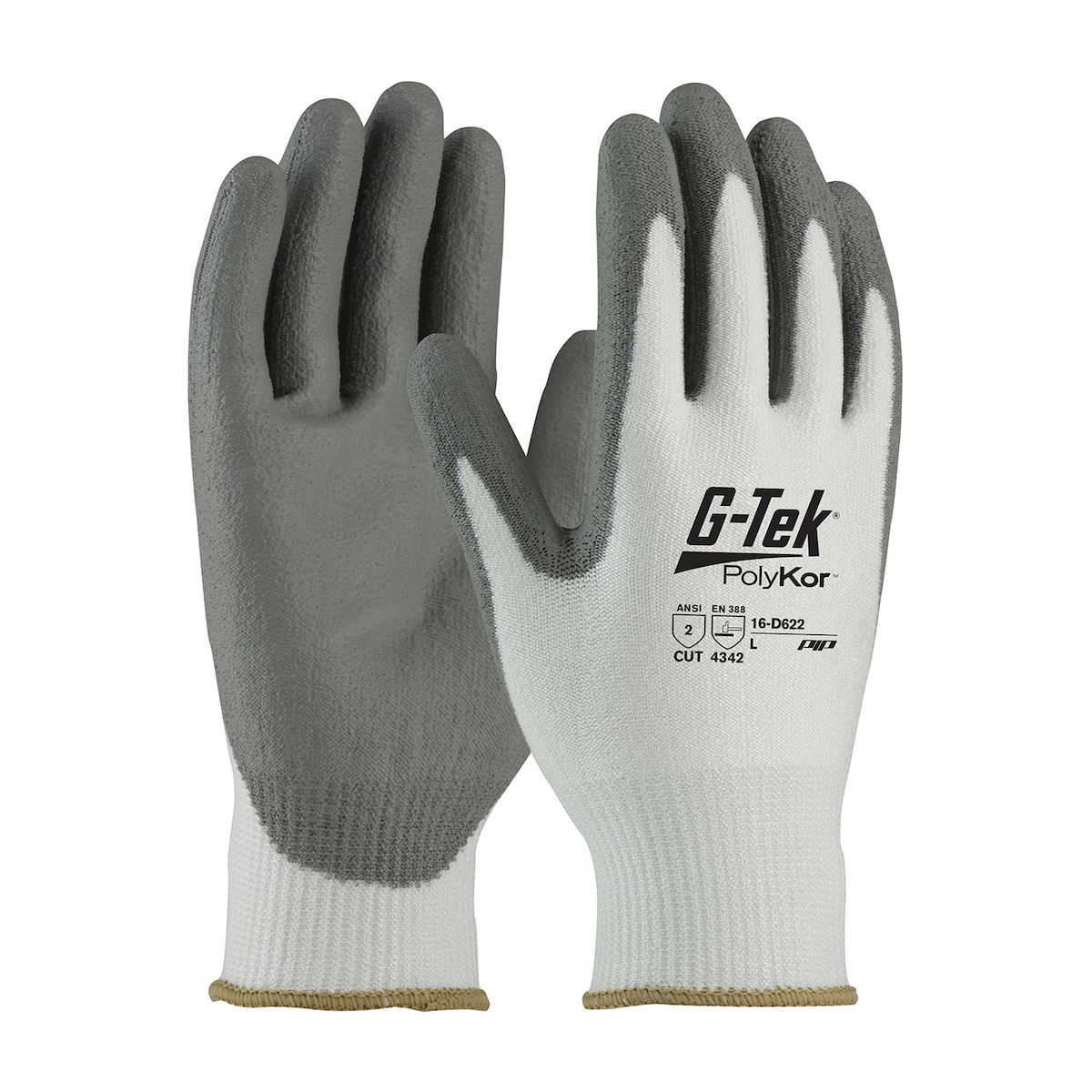 G-Tek&reg; PolyKor&reg; 16-D622/3XL Smooth Grip Cut-Resistant Gloves, 3XL, Polyurethane Coating, Polyurethane/PolyKor&reg;, Knit Wrist Cuff, Resists: Abrasion, Chemical, Cut, Puncture, Tear, Ultraviolet and Water, ANSI Cut-Resistance Level: A2, Paired Hand