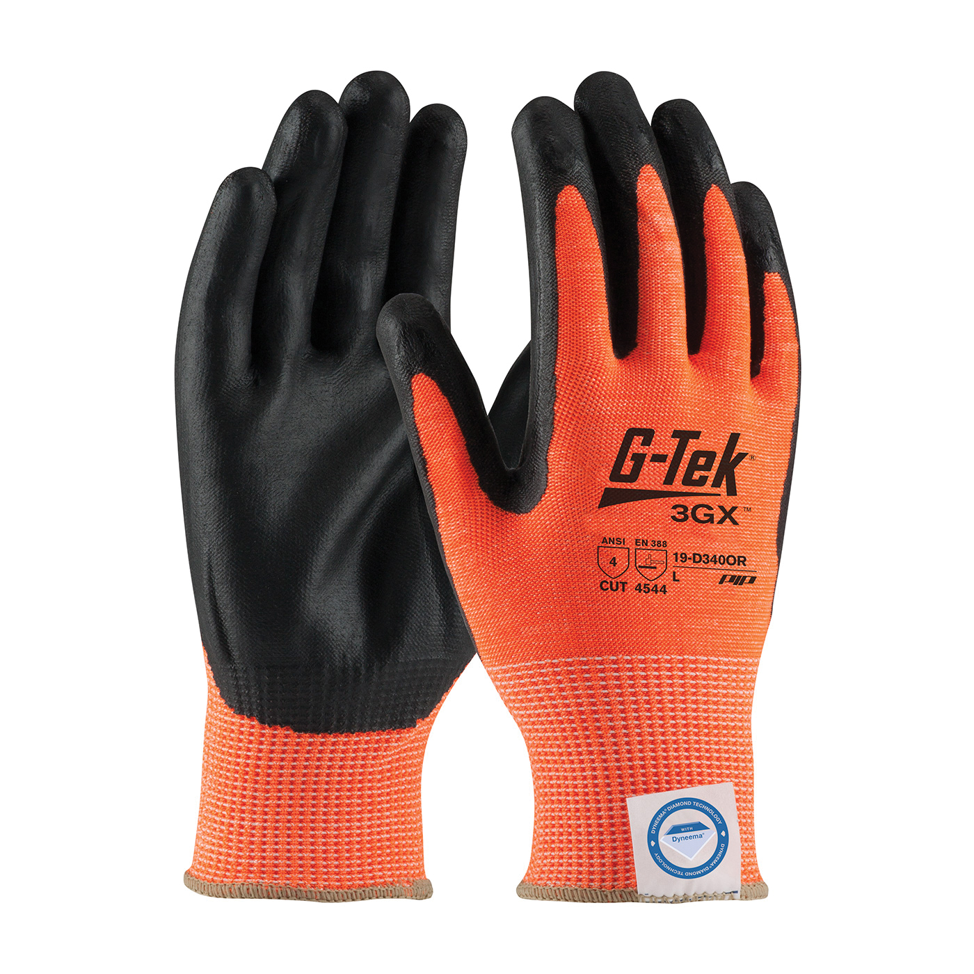 G-Tek&reg; 3GX&trade; Unisex Cut Resistant Gloves, 19-D340OR, Nitrile with Foam Grip Coating, Dyneema&reg; Diamond, Knit Wrist Cuff, Resists: Abrasion, Chemical, Cut, Puncture, Tear, UV and Water, ANSI Cut-Resistance Level: A4
