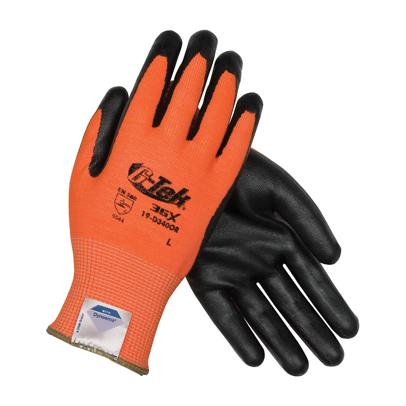 G-Tek&reg; 3GX&trade; Unisex Cut Resistant Gloves, 19-D340OR, Nitrile with Foam Grip Coating, Dyneema&reg; Diamond, Knit Wrist Cuff, Resists: Abrasion, Chemical, Cut, Puncture, Tear, UV and Water, ANSI Cut-Resistance Level: A4