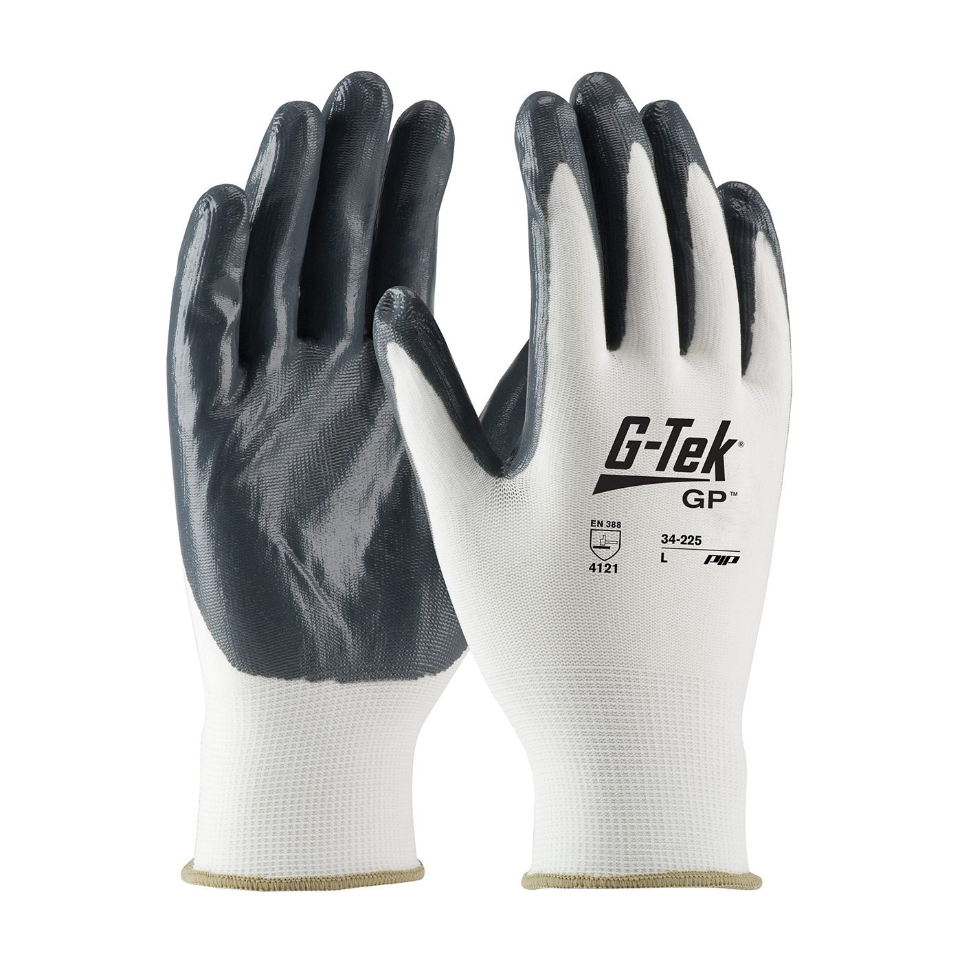 G-Tek&reg; 34-225/XS 34-225 General Purpose Gloves, Seamless Style, XS, Nylon Palm, Gray/White, Nitrile Coating, Resists: Abrasion, Cut, Puncture and Tear