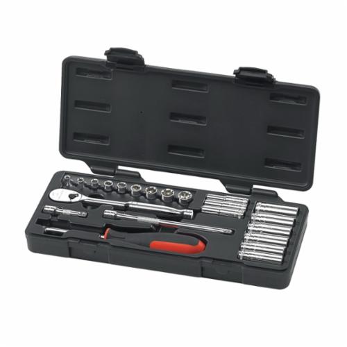 GEARWRENCH® 80327 Socket Set, ASME B107.5M/B1007.10, 6, 12 Points, 1/4 in Drive, 22 Pieces, Included Socket Size: 6 to 14 mm, Blow Molded Case Container