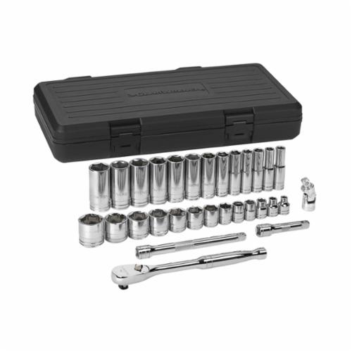 GEARWRENCH® 80569 Socket Set, ASME B107.1/B1007.10, 6 Points, 3/8 in Drive, 30 Pieces, Included Socket Size: 1/4 to 1 in, Blow Molded Case Container