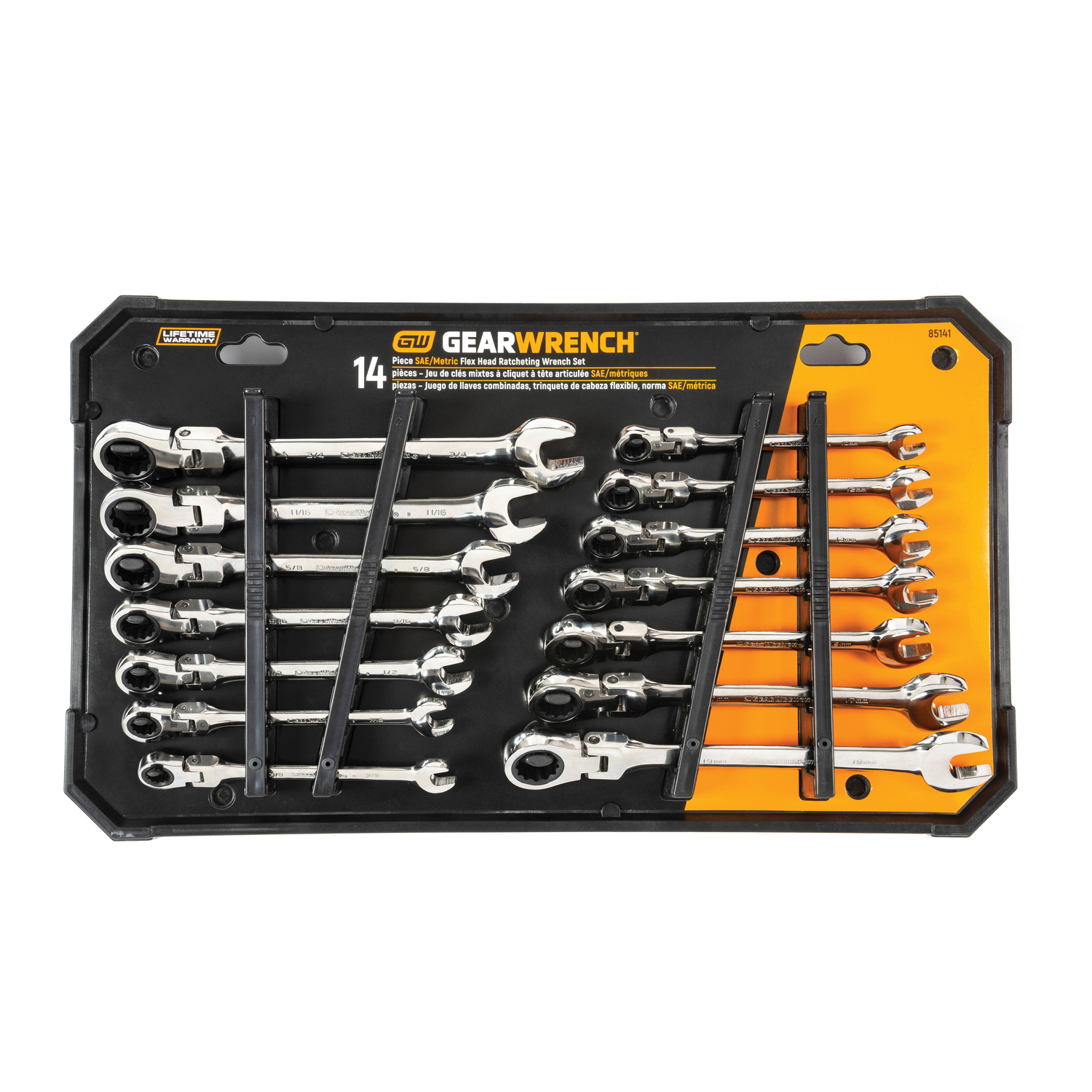 GEARWRENCH&reg; 85141 Combination Wrench Set, 14 Pieces, 3/8 to 3/4 in, 10 to 19 mm, Polished Chrome