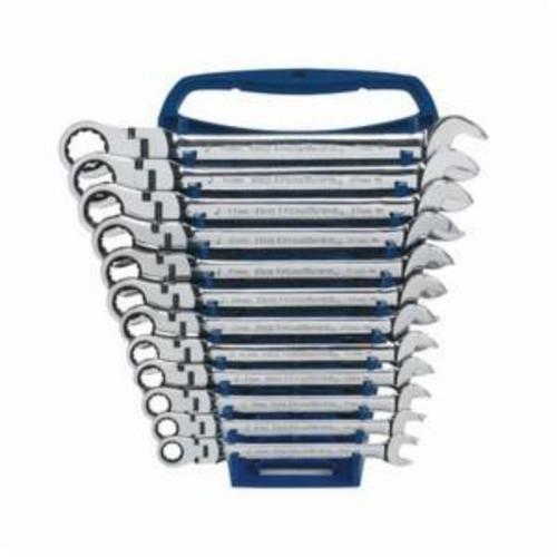 GEARWRENCH® 9901D Flexible Head Combination Ratcheting Wrench Set, 12 Pieces, 8 to 19 mm, Polished Chrome