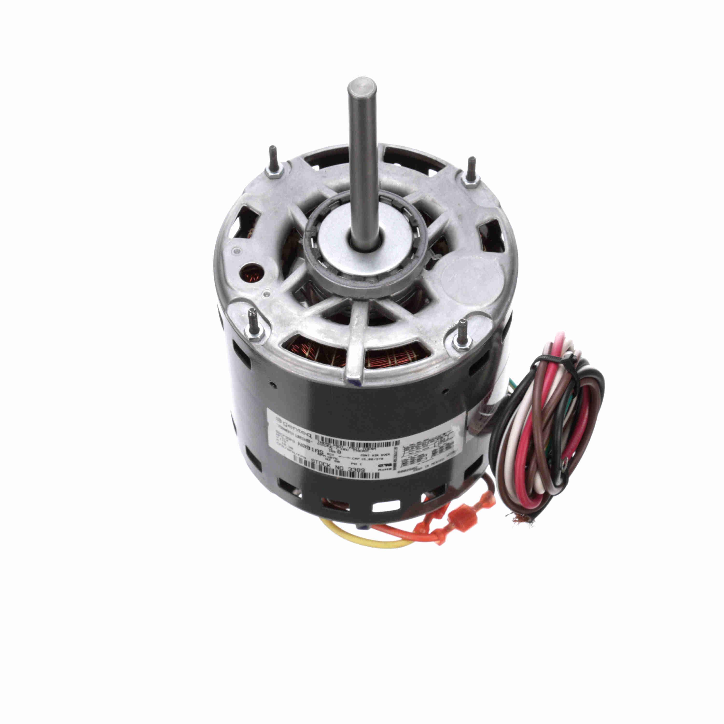 Genteq&reg; 3389 6-Pole HVAC/R Motor, OAO Enclosure, 3/4 hp, 115 V, 60 Hz, 1 Phase, 48 Frame, 1075 rpm Speed, Resilient Ring Mount