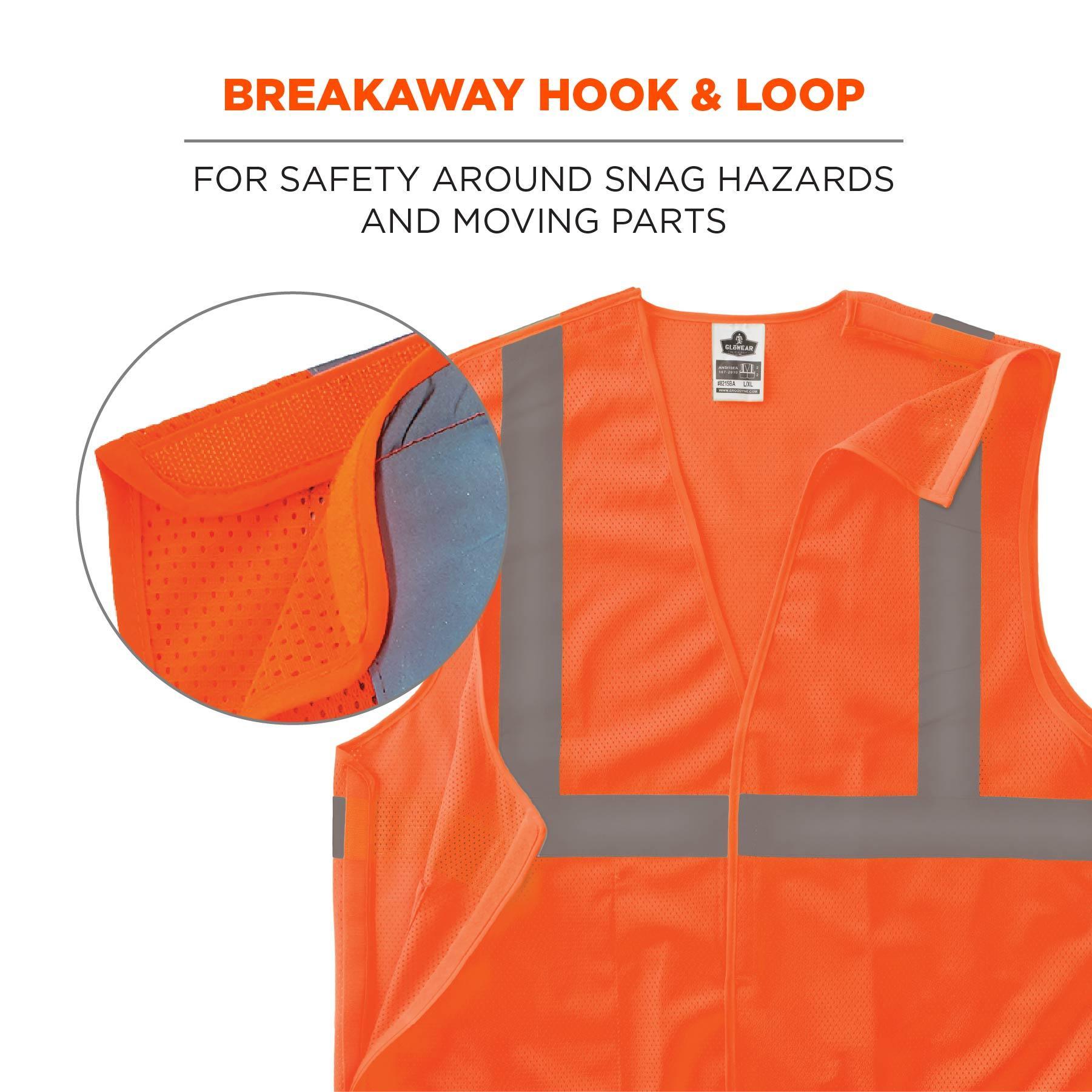 GloWear&reg; 21069 8215BA Econo Breakaway Vest, 4XL/5XL, Orange, Polyester Mesh, Hook and Loop Closure, 1 Pockets, ANSI Class: Class 2, ANSI/ISEA 107-2015 Type R