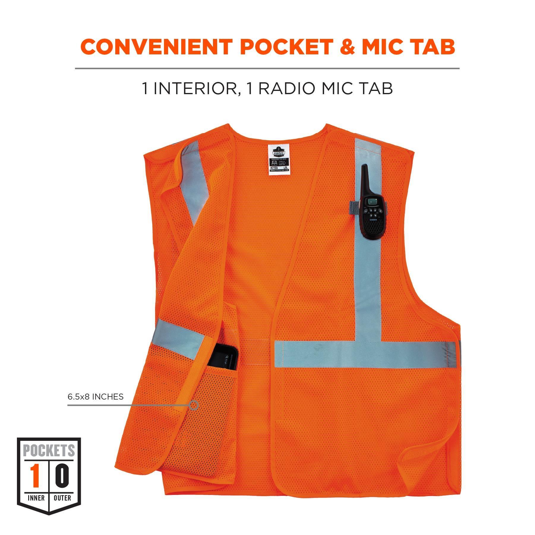 GloWear&reg; 21069 8215BA Econo Breakaway Vest, 4XL/5XL, Orange, Polyester Mesh, Hook and Loop Closure, 1 Pockets, ANSI Class: Class 2, ANSI/ISEA 107-2015 Type R