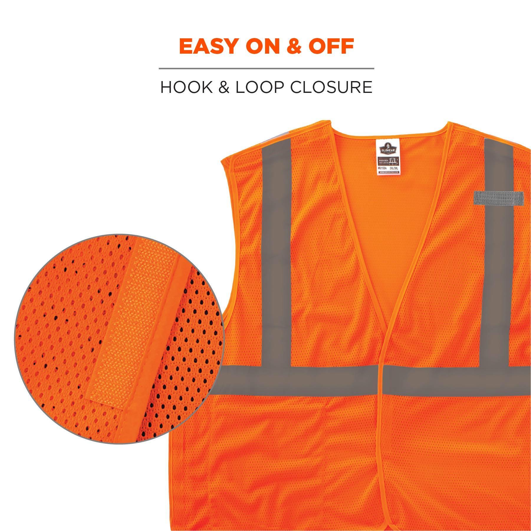 GloWear&reg; 21069 8215BA Econo Breakaway Vest, 4XL/5XL, Orange, Polyester Mesh, Hook and Loop Closure, 1 Pockets, ANSI Class: Class 2, ANSI/ISEA 107-2015 Type R