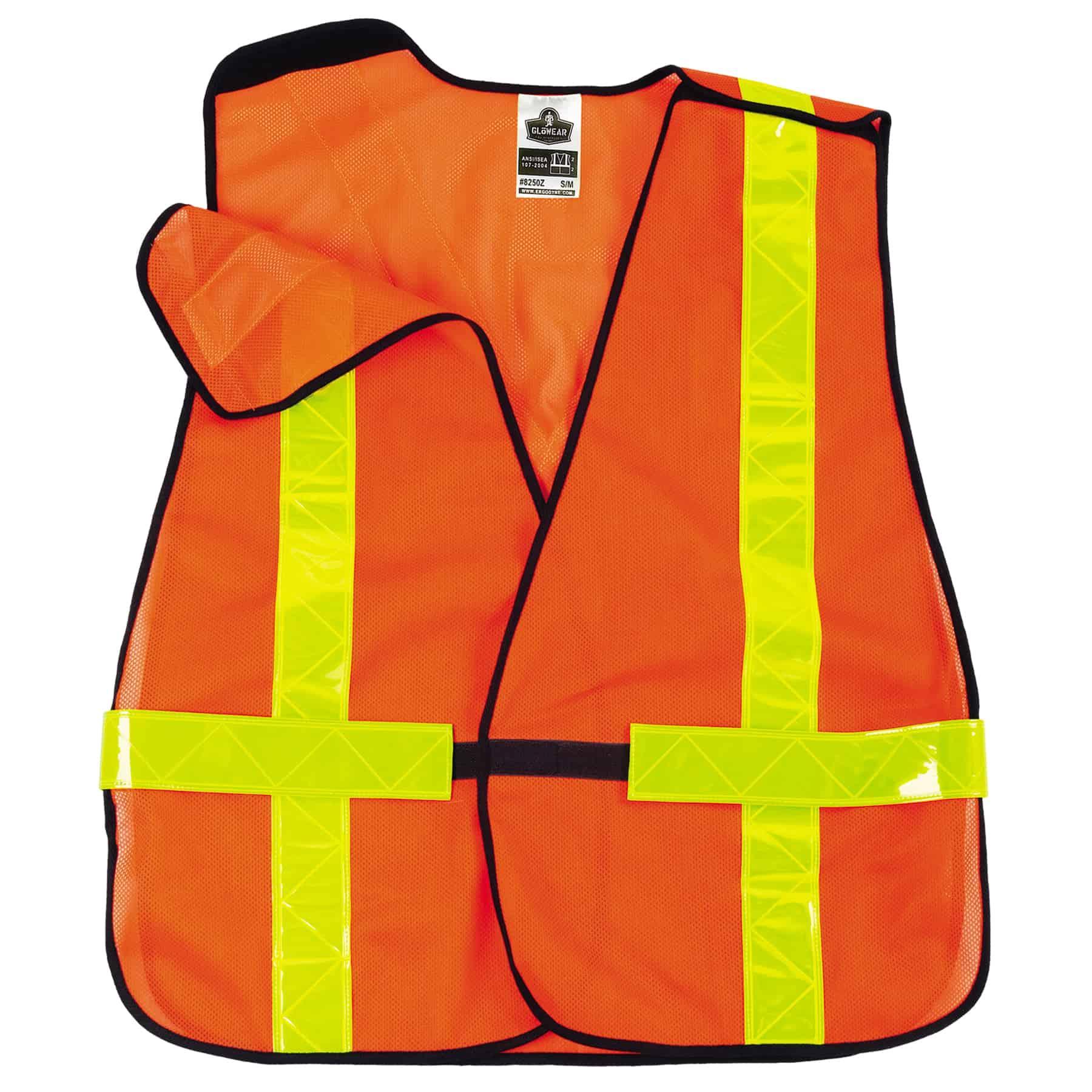 GloWear&reg; 26030 8080BAX Non-Certified X-Back Breakaway Vest, Orange, Polyester Mesh, Hook and Loop Closure, ANSI Class: Class 1