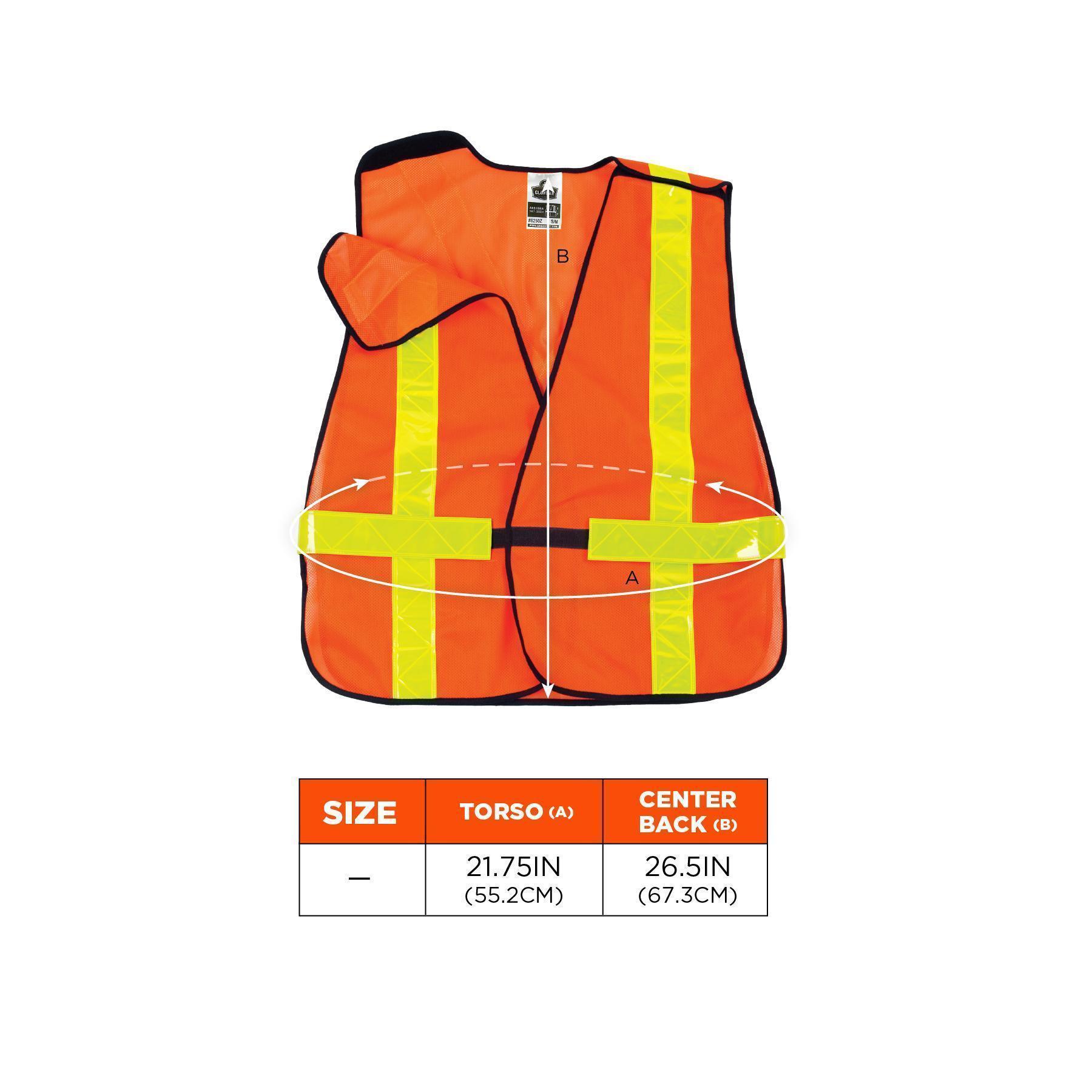 GloWear&reg; 26030 8080BAX Non-Certified X-Back Breakaway Vest, Orange, Polyester Mesh, Hook and Loop Closure, ANSI Class: Class 1