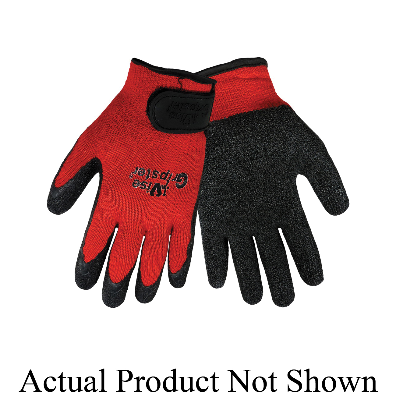 Global Glove Vise Gripster 300RV-L 300RV General Purpose Gloves, L, Etched Rubber Palm, 10 ga Cotton/Polyester, Black/Red, Knit Wrist Cuff, Cotton/Polyester Lining