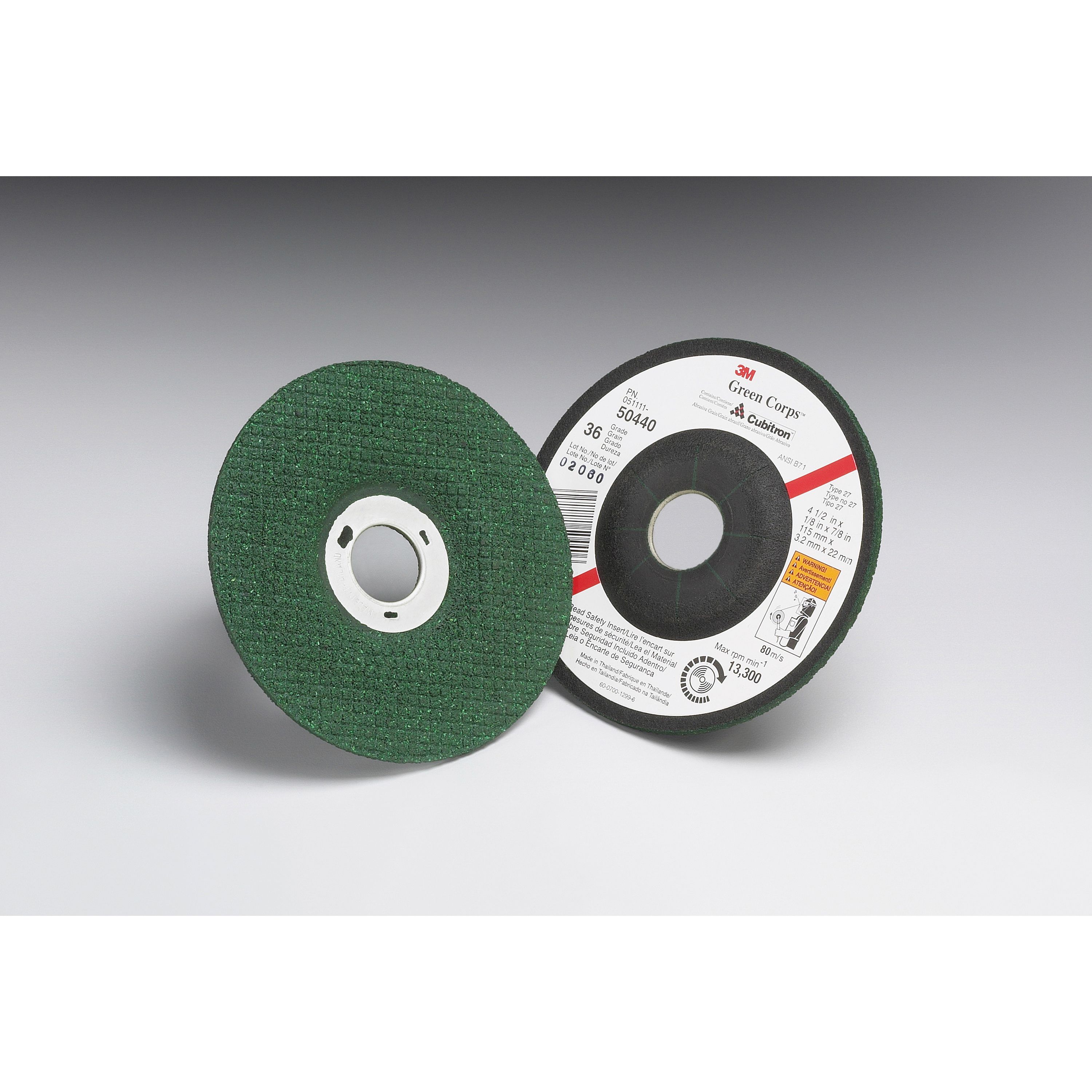 product 3M™ Green Corps™ Cutting/Grinding Wheel, T27, 4-1/2 in x 1/8 in x 7/8 in, 36, 20/Carton, 40 ea/Case