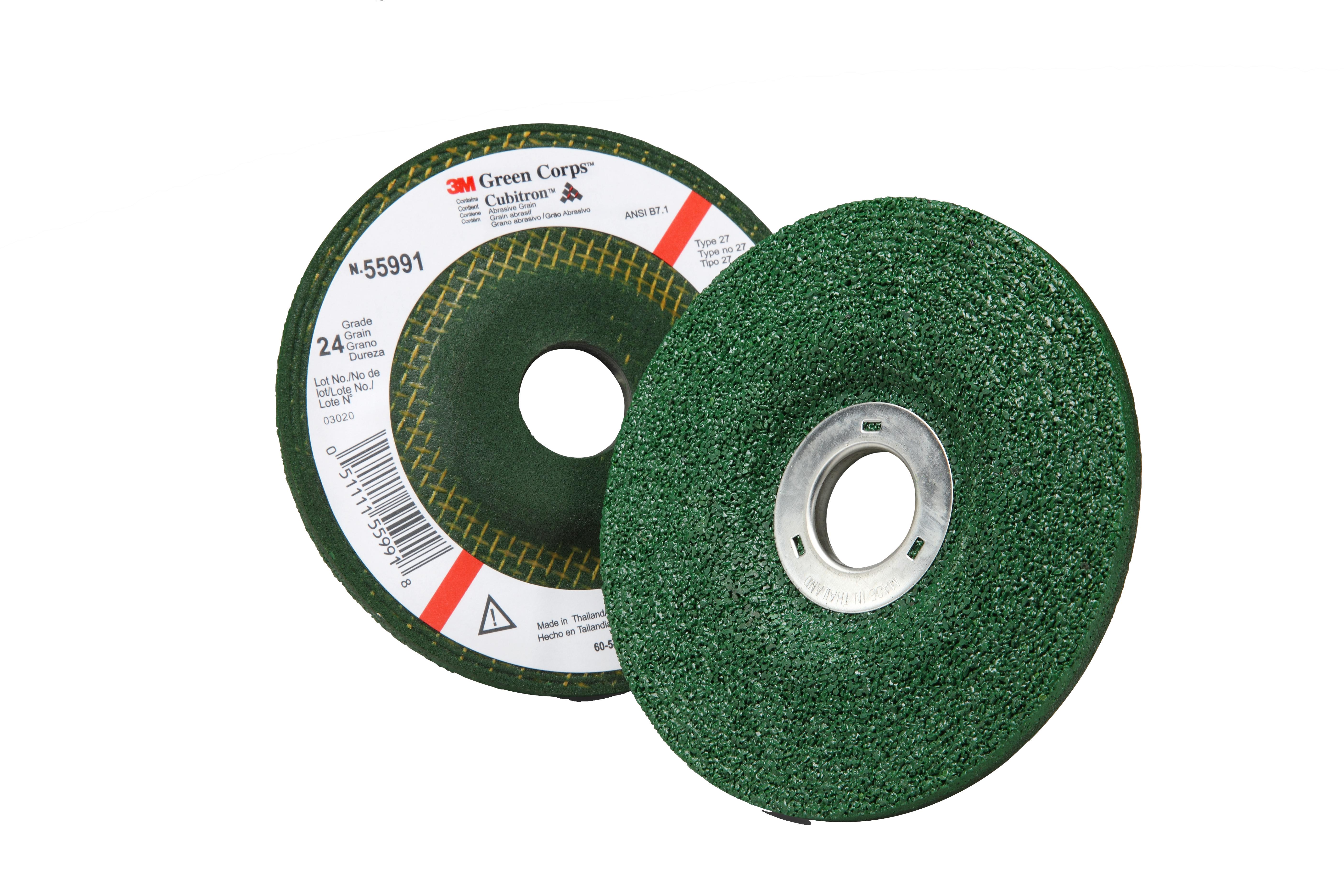 Green Corps&trade; 7100229883 01991 Wheel, 3 in Dia 0.22 in THK, 0.375 in Center Hole, Ceramic Aluminum Oxide Abrasive
