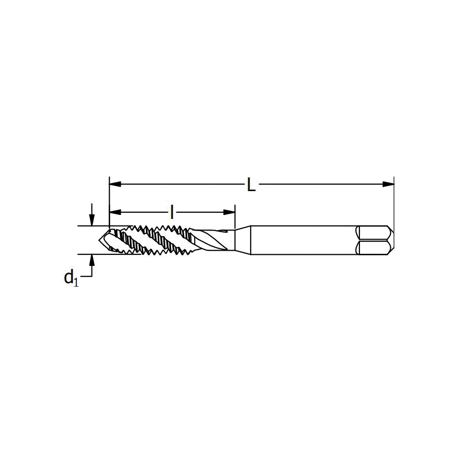 Greenfield Threading 330201 SFGP-TC General Purpose High Helix Spiral Flute Machine Tap, Right Hand Cutting, M10x1.5 Thread, D8 Thread Limit, Plug Chamfer, Right Hand Flute Direction, 3 Flutes, TiCN Coated, HSS