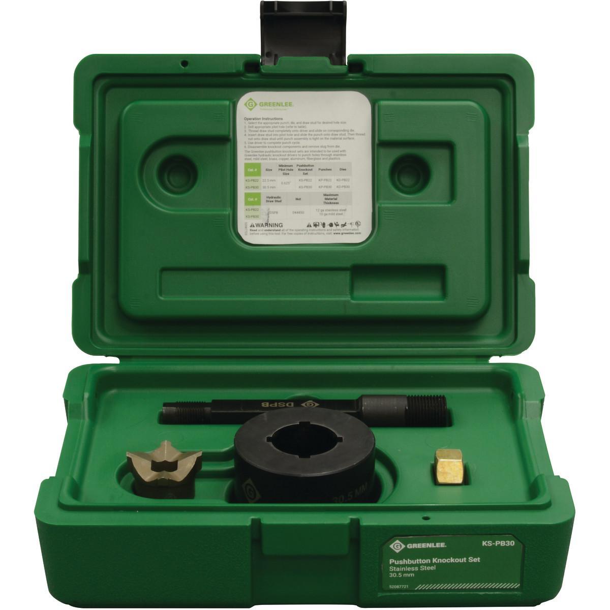 Greenlee® Slug-Splitter SC® 7307SP Speed Knockout Kit, 10 ga Capacity, 0.885 to 2.416 in Actual Hole, For Use With 746 Hydraulic Ram and 767 Pump Punch Driver, Carbon Alloy Steel